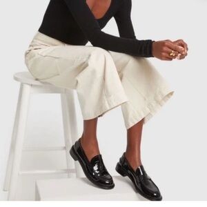 AGL Janise Italian Patent Leather Loafer Black Scallop Edge - 37.5 - NEW!